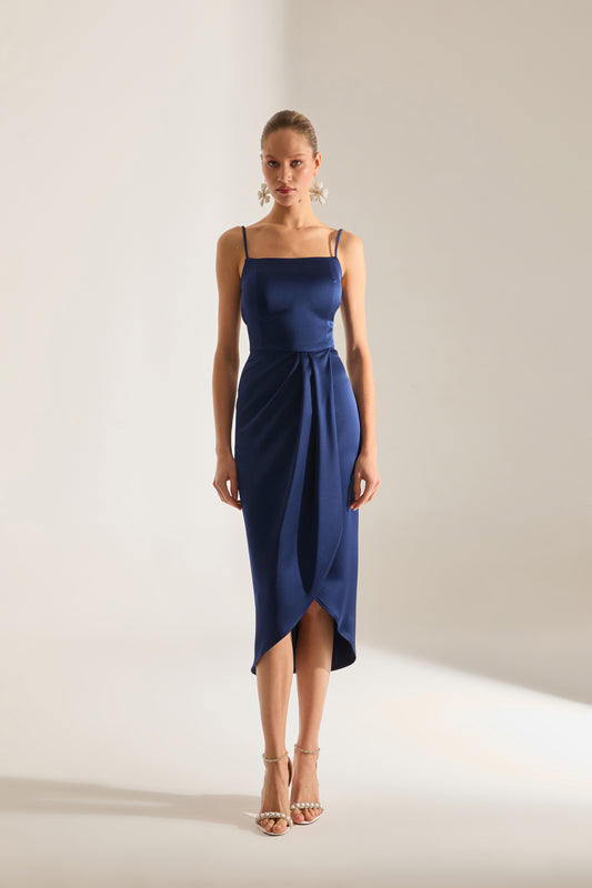 Robe de Soirée Solomia Drapeli À Bretelles BLEU FONCÉ