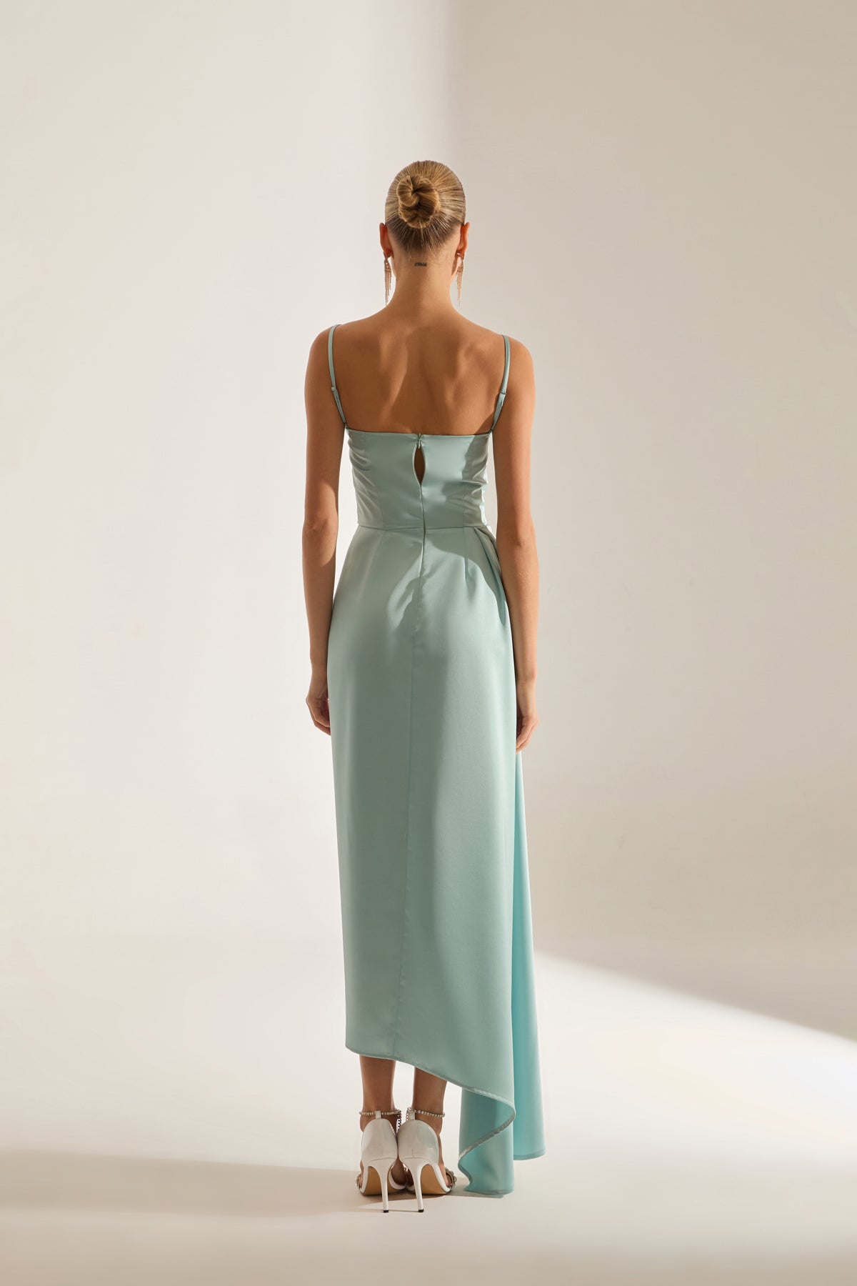 Violet TURQUOISE Satin Draped Strap Dress