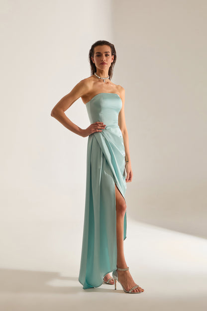 Morie Turquoise Strapless Evening Dress