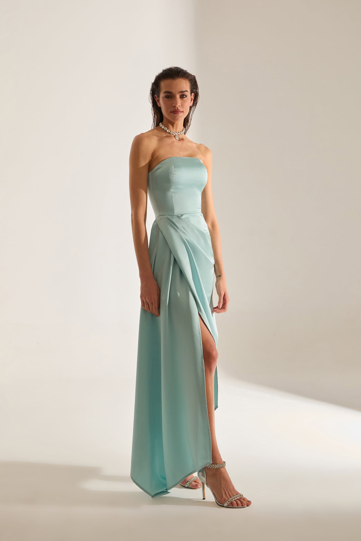 Morie Turquoise Strapless Evening Dress