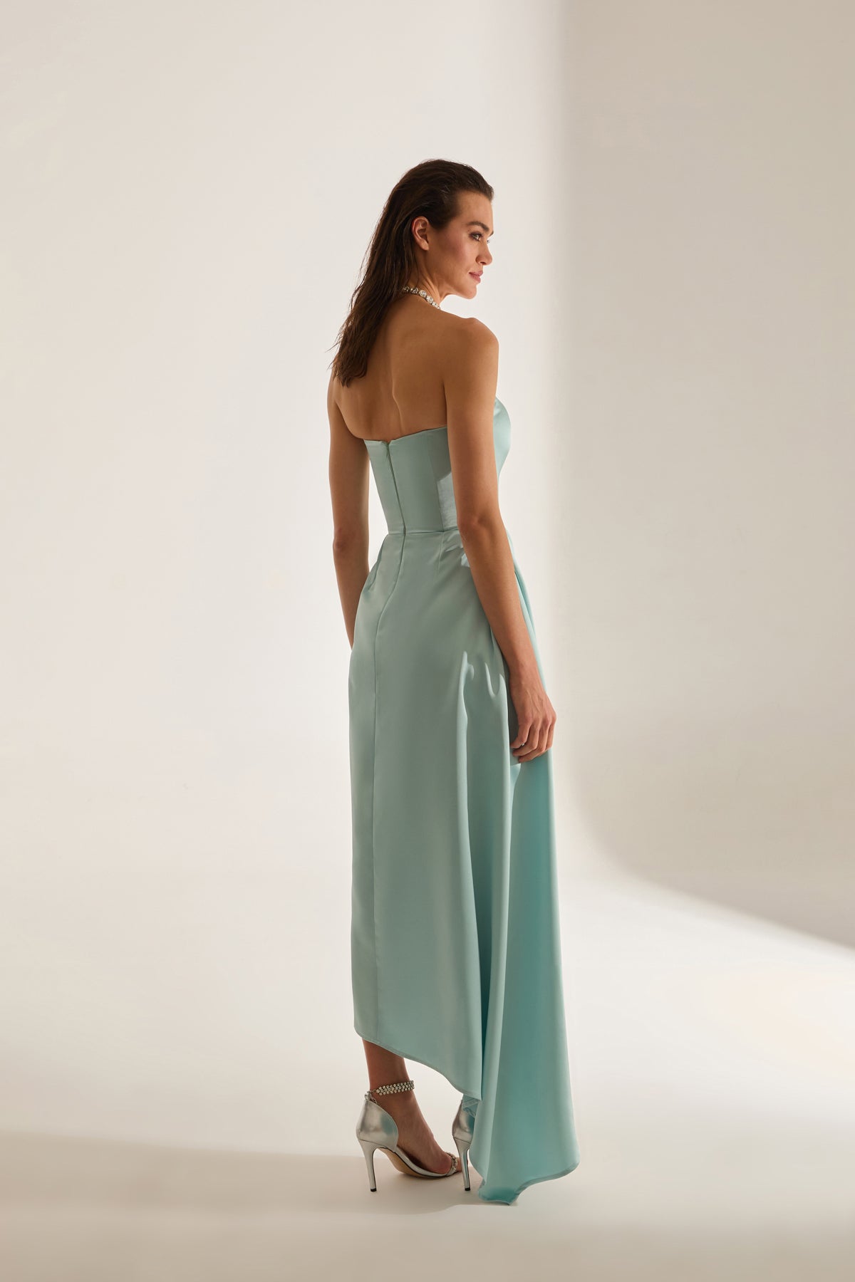 Morie Turquoise Strapless Evening Dress