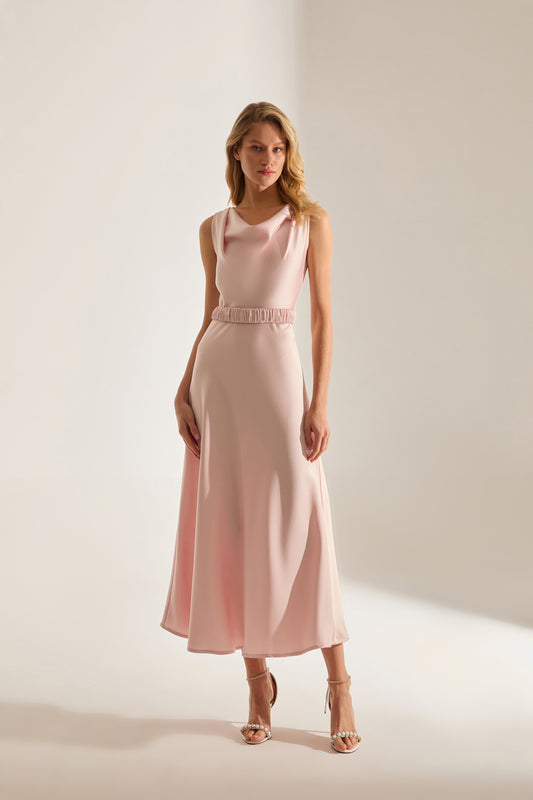 Marina Kolsuz Degaje Neck Flared Skirt Powder Engagement Dress