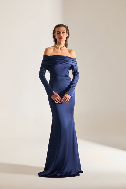 Clara Off-Shoulder DARK BLUE Fish Tail Dress