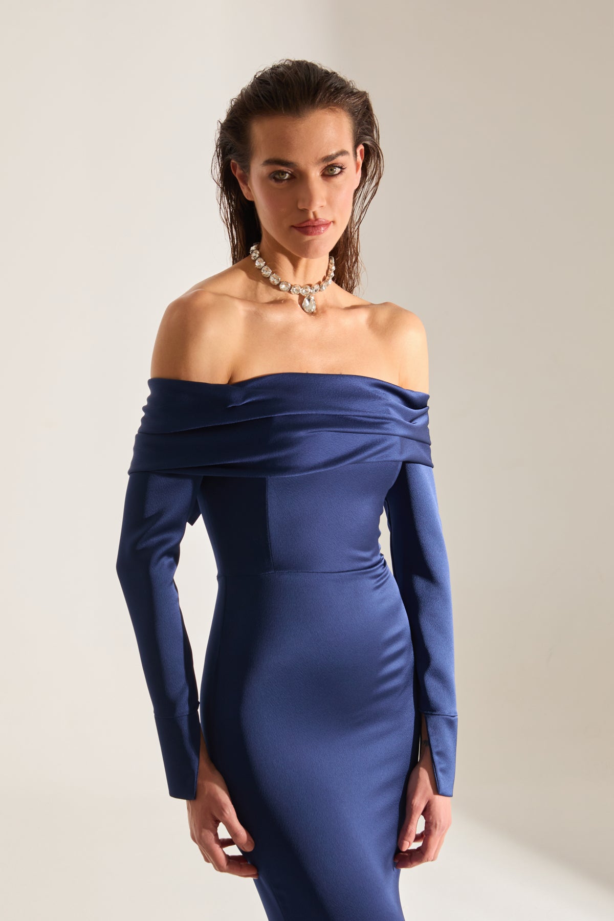 Clara Off-Shoulder DARK BLUE Fish Tail Dress