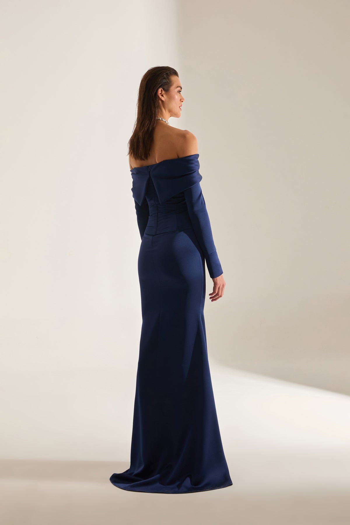 Clara Off-Shoulder DARK BLUE Fish Tail Dress