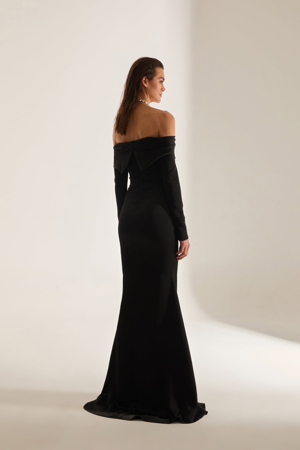 Clara Off-Shoulder BLACK Fish Tail Dress