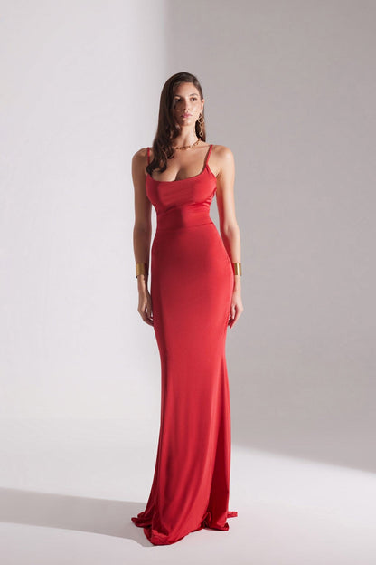 REBECCA ROTES FISCHKLEID MIT RIEMEN