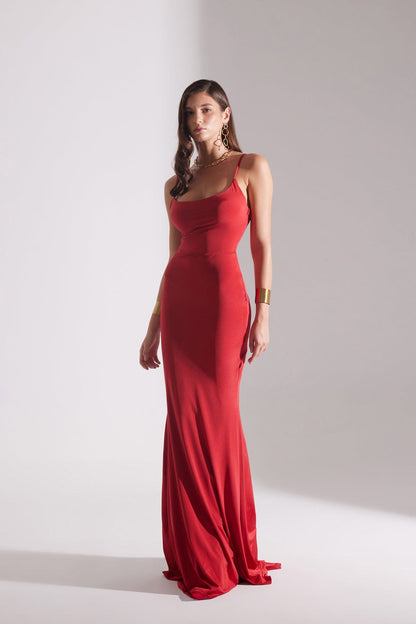 REBECCA ROTES FISCHKLEID MIT RIEMEN