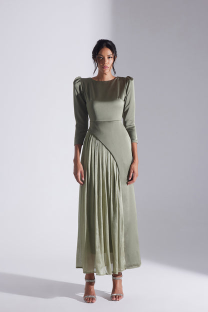 RIVA HAKİ ASYMMETRICAL DETAILED CHIFFON SKIRT DRESS