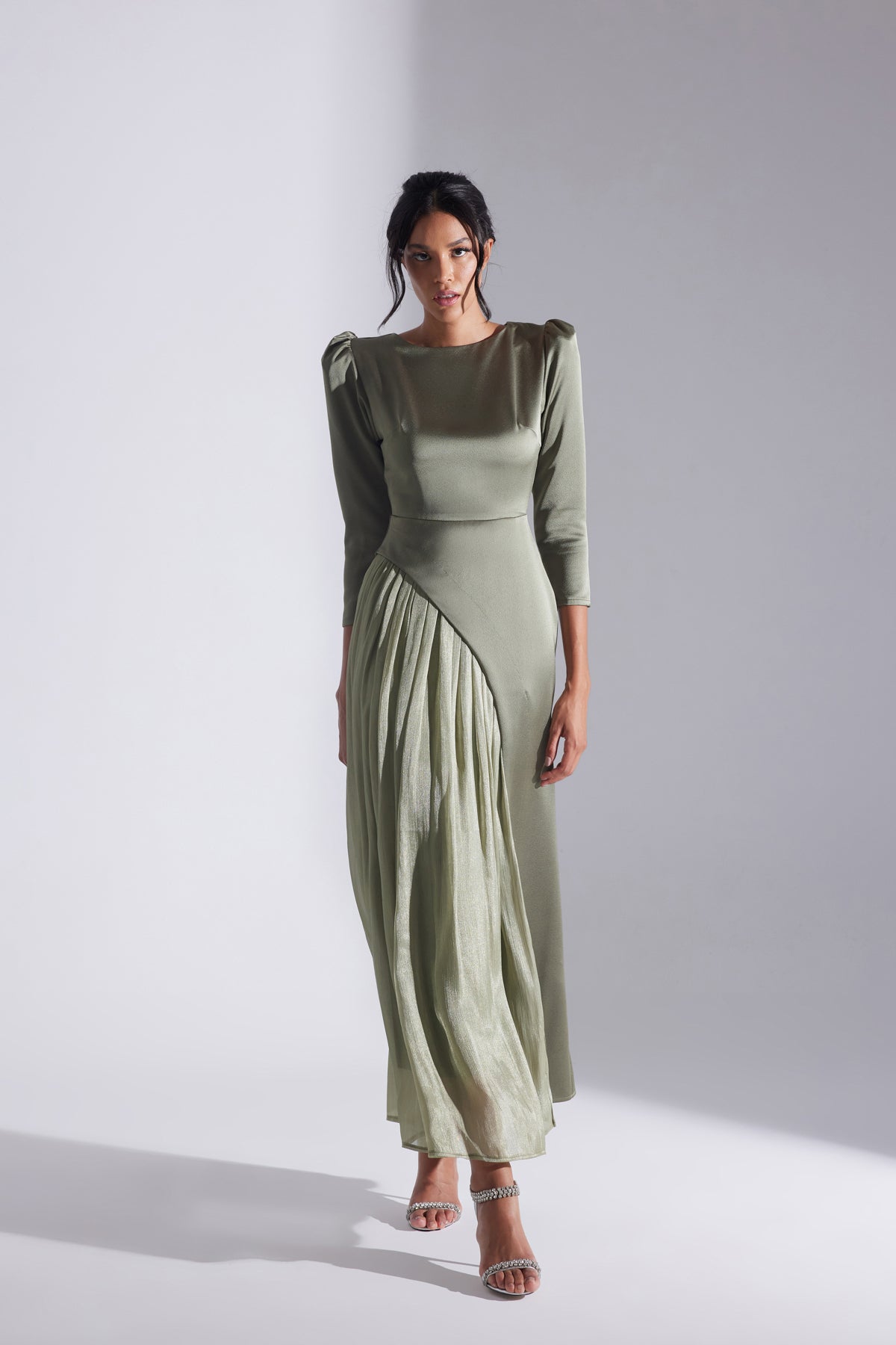 RIVA HAKİ ASYMMETRICAL DETAILED CHIFFON SKIRT DRESS