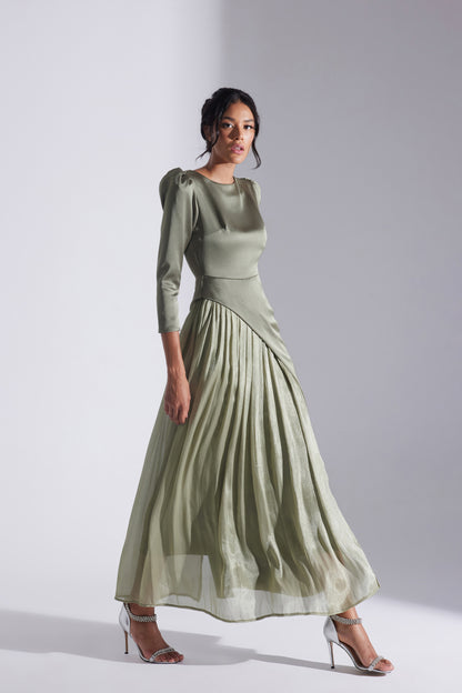 RIVA HAKİ ASYMMETRICAL DETAILED CHIFFON SKIRT DRESS