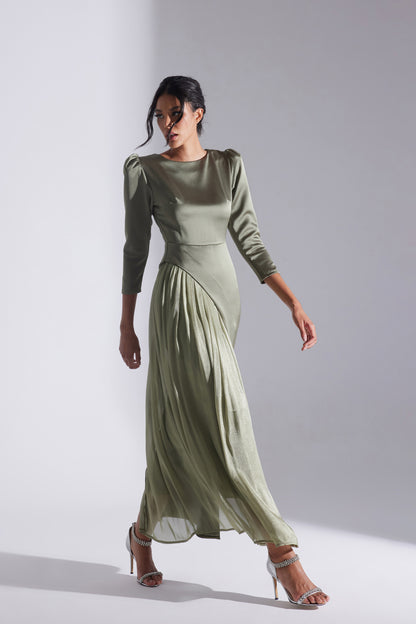 RIVA HAKİ ASYMMETRICAL DETAILED CHIFFON SKIRT DRESS