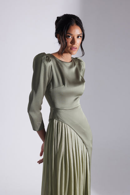 RIVA HAKİ ASYMMETRICAL DETAILED CHIFFON SKIRT DRESS