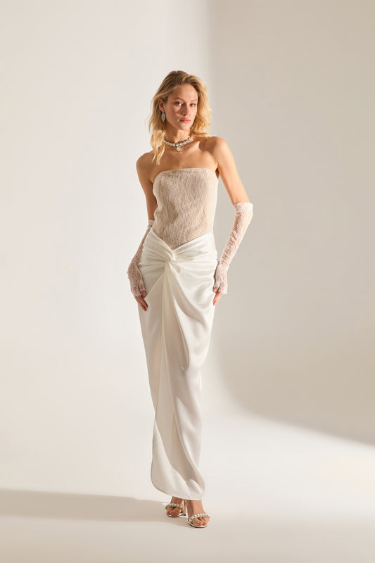 Melissa Dantel Satin Strapless White Night Dress