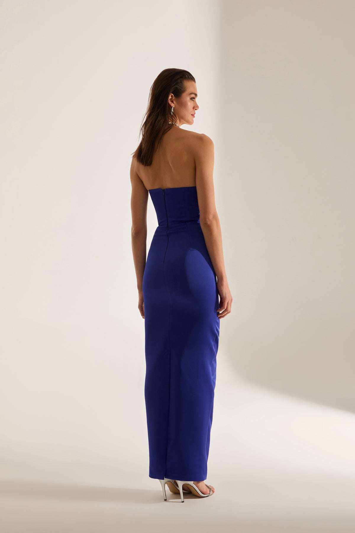 Mabel Cut Out Deep Neckline Pencil Satin SAKS Evening Dress