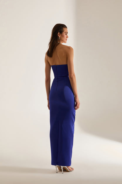 Mabel Cut Out Deep Neckline Pencil Satin SAKS Evening Dress