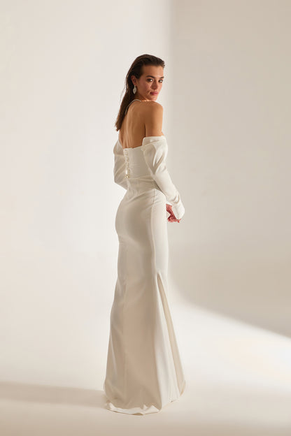 Rineta Satin Fish Tail Strapless Evening White Dress