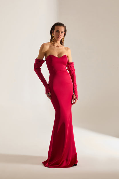 Rineta Satin Fish Tail Strapless Evening Red Dress