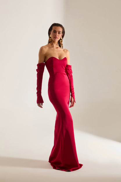 Rineta Satin Fish Tail Strapless Evening Red Dress