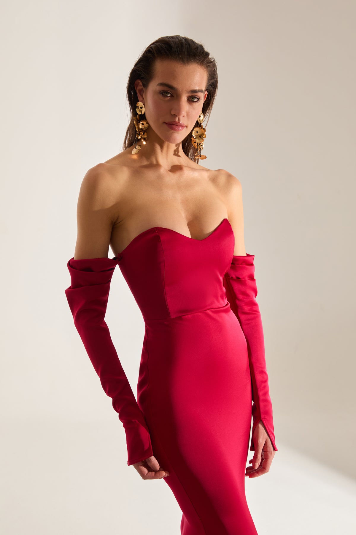 Rineta Satin Fish Tail Strapless Evening Red Dress