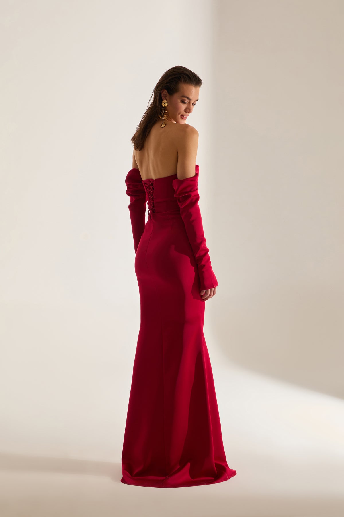 Rineta Satin Fish Tail Strapless Evening Red Dress