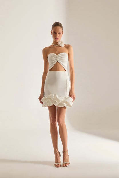 Farah Cut Out Strapless WHITE Mini Night Dress