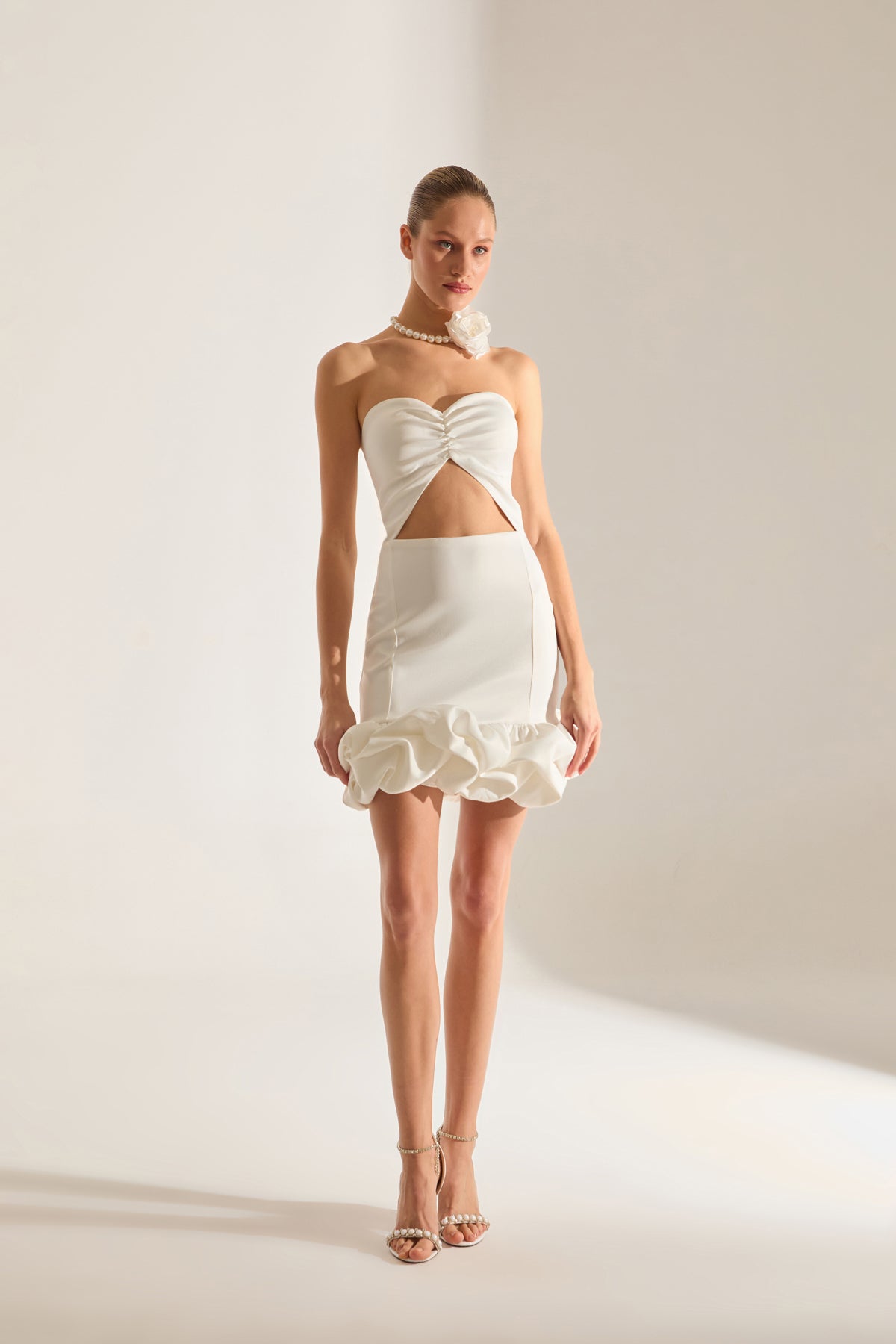 Farah Cut Out Strapless WHITE Mini Night Dress