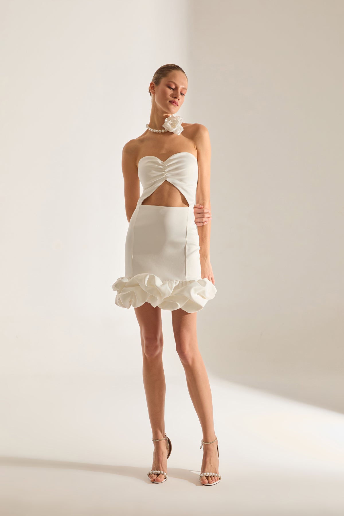 Farah Cut Out Strapless WHITE Mini Night Dress