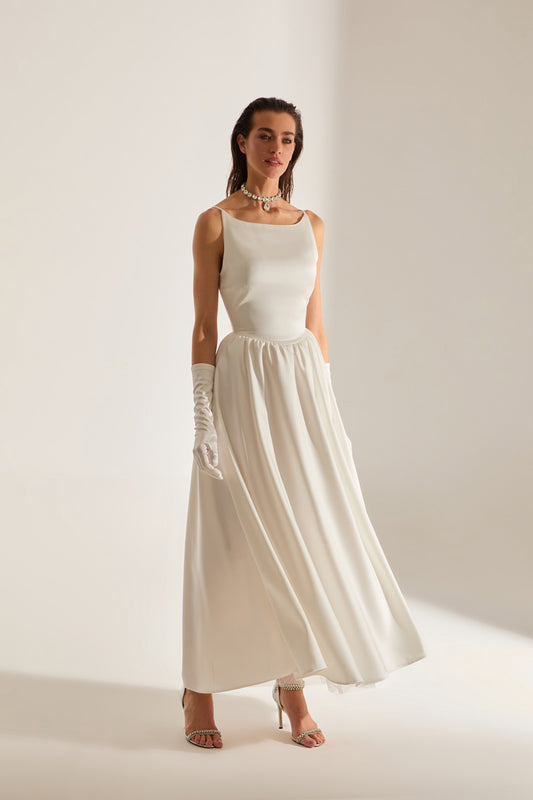 Heaven Pleated Skirt Strap White Engagement Dress