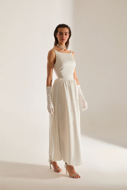 Heaven Pleated Skirt Strap White Engagement Dress