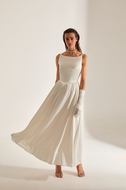 Heaven Pleated Skirt Strap White Engagement Dress