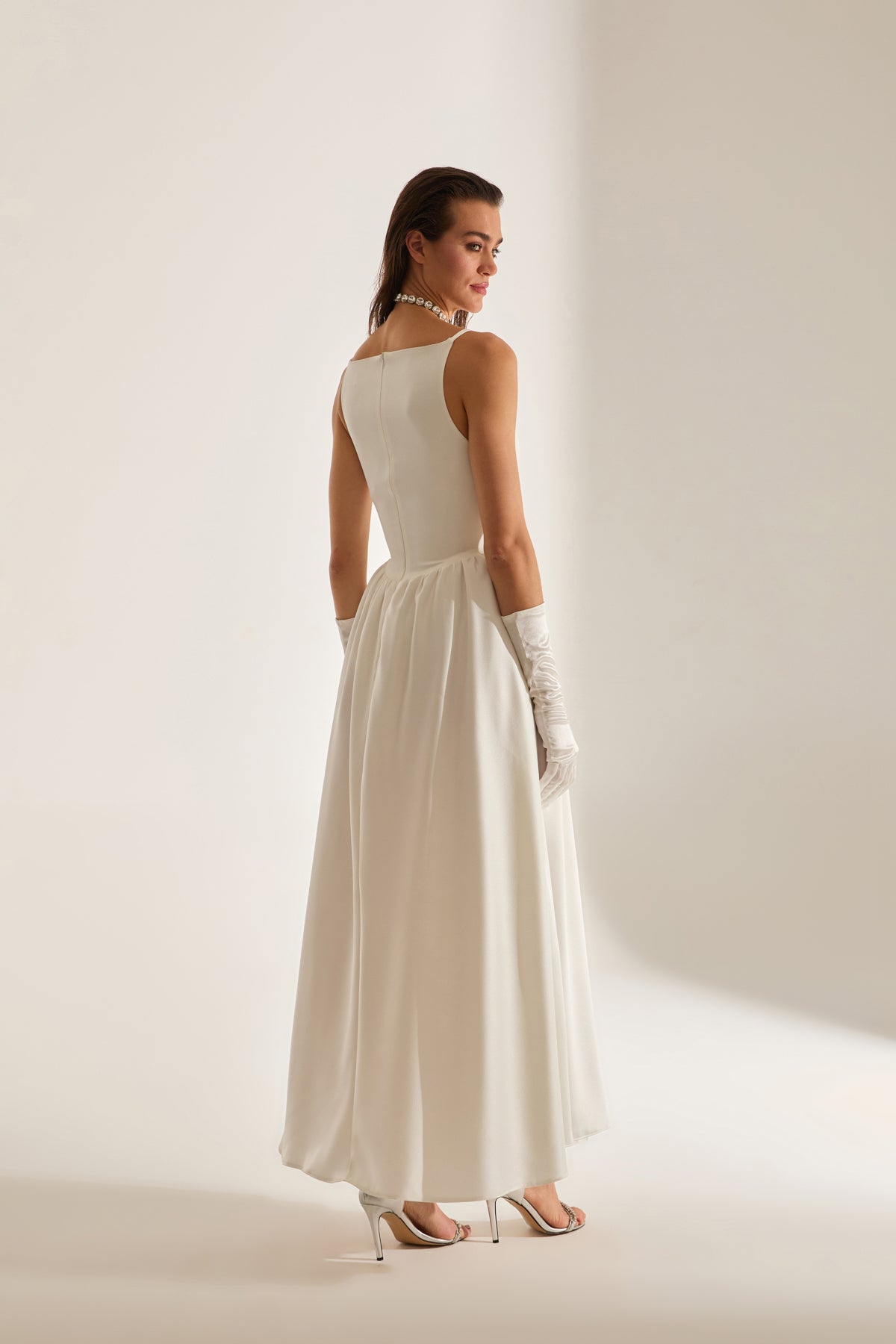 Heaven Pleated Skirt Strap White Engagement Dress