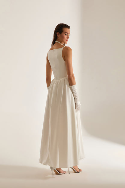 Heaven Pleated Skirt Strap White Engagement Dress