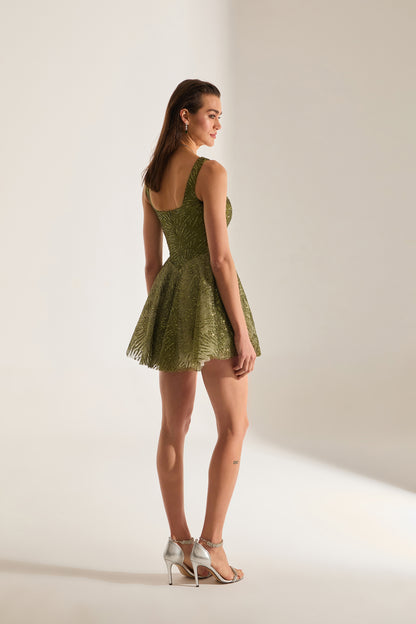 JUSTINA Shiny Strap Olive Mini Night Dress