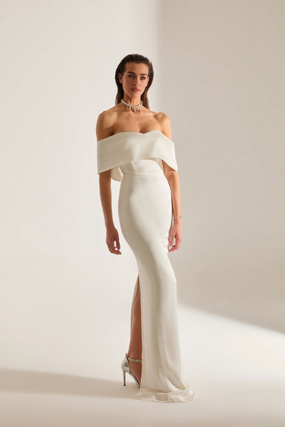 PAMELLA MADONNA SATIN WHITE ENGAGEMENT DRESS