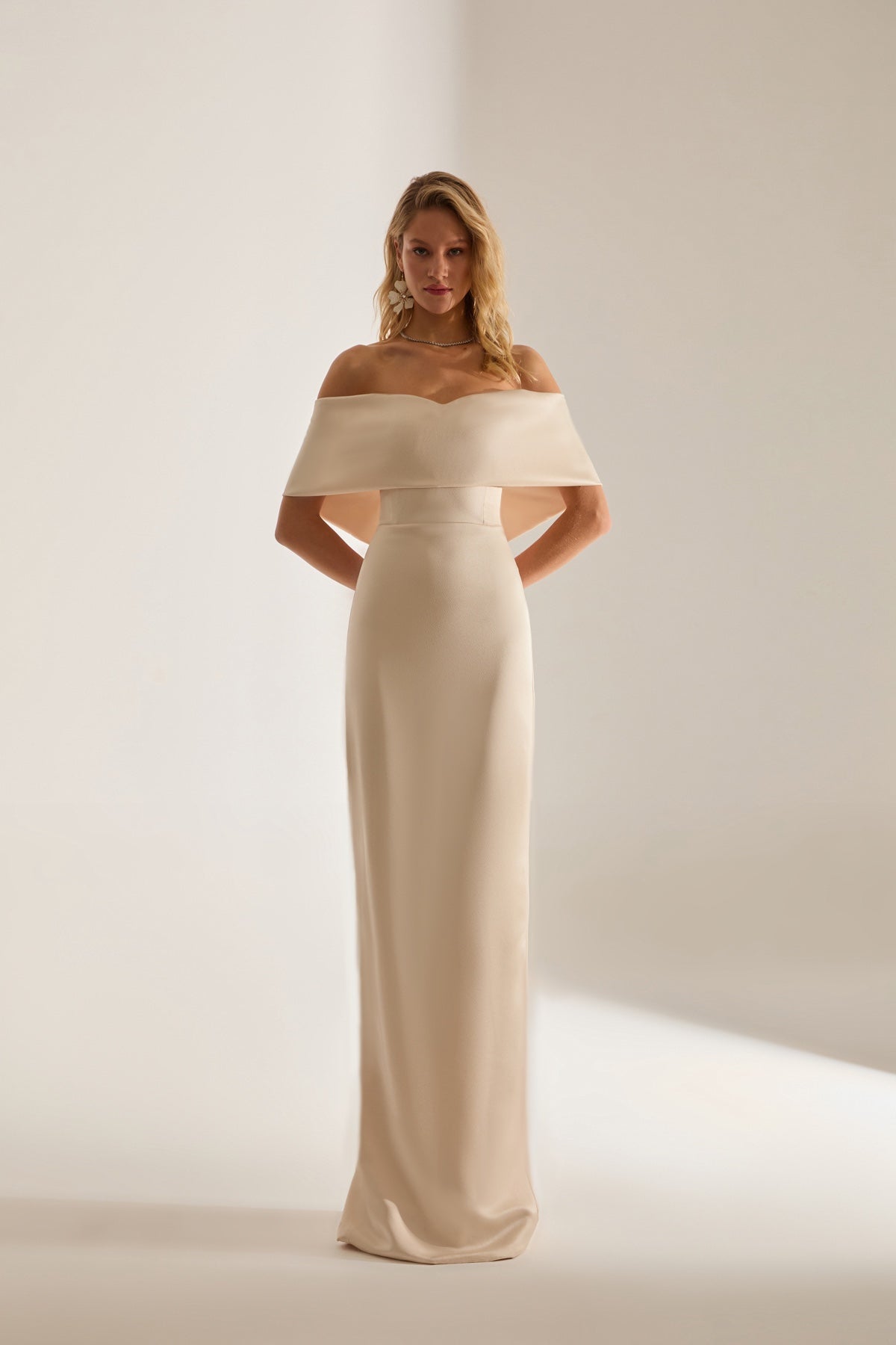 PAMELLA MADONNA SATIN IVORY ENGAGEMENT DRESS