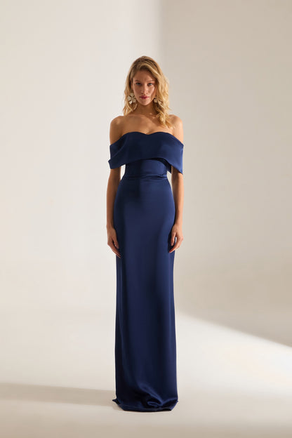 PAMELLA MADONNA SATIN DARK BLUE ENGAGEMENT DRESS