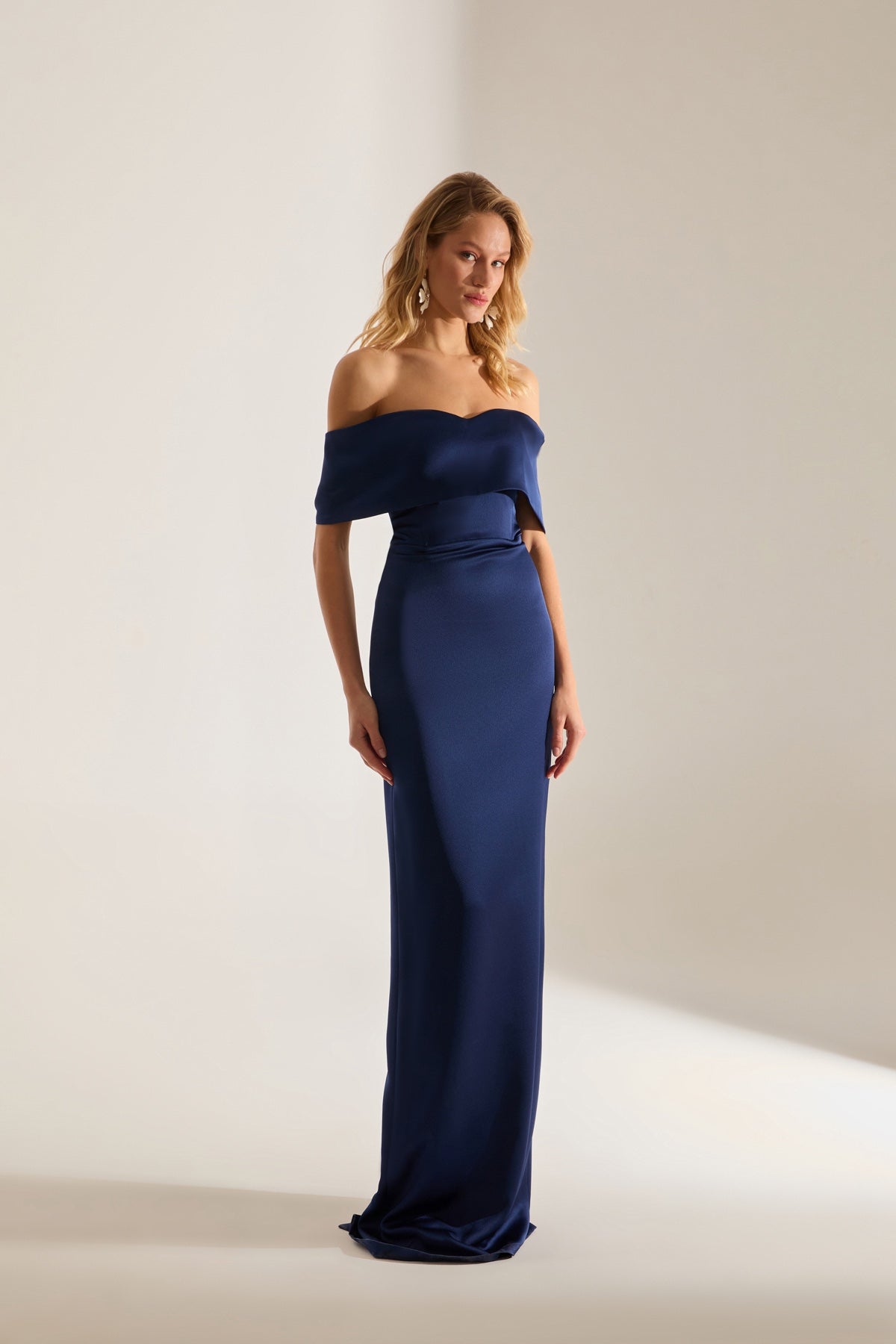 PAMELLA MADONNA SATIN DARK BLUE ENGAGEMENT DRESS