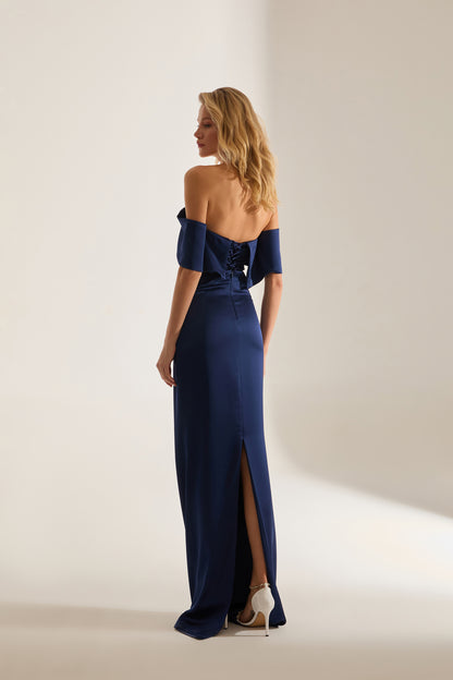 PAMELLA MADONNA SATIN DARK BLUE ENGAGEMENT DRESS