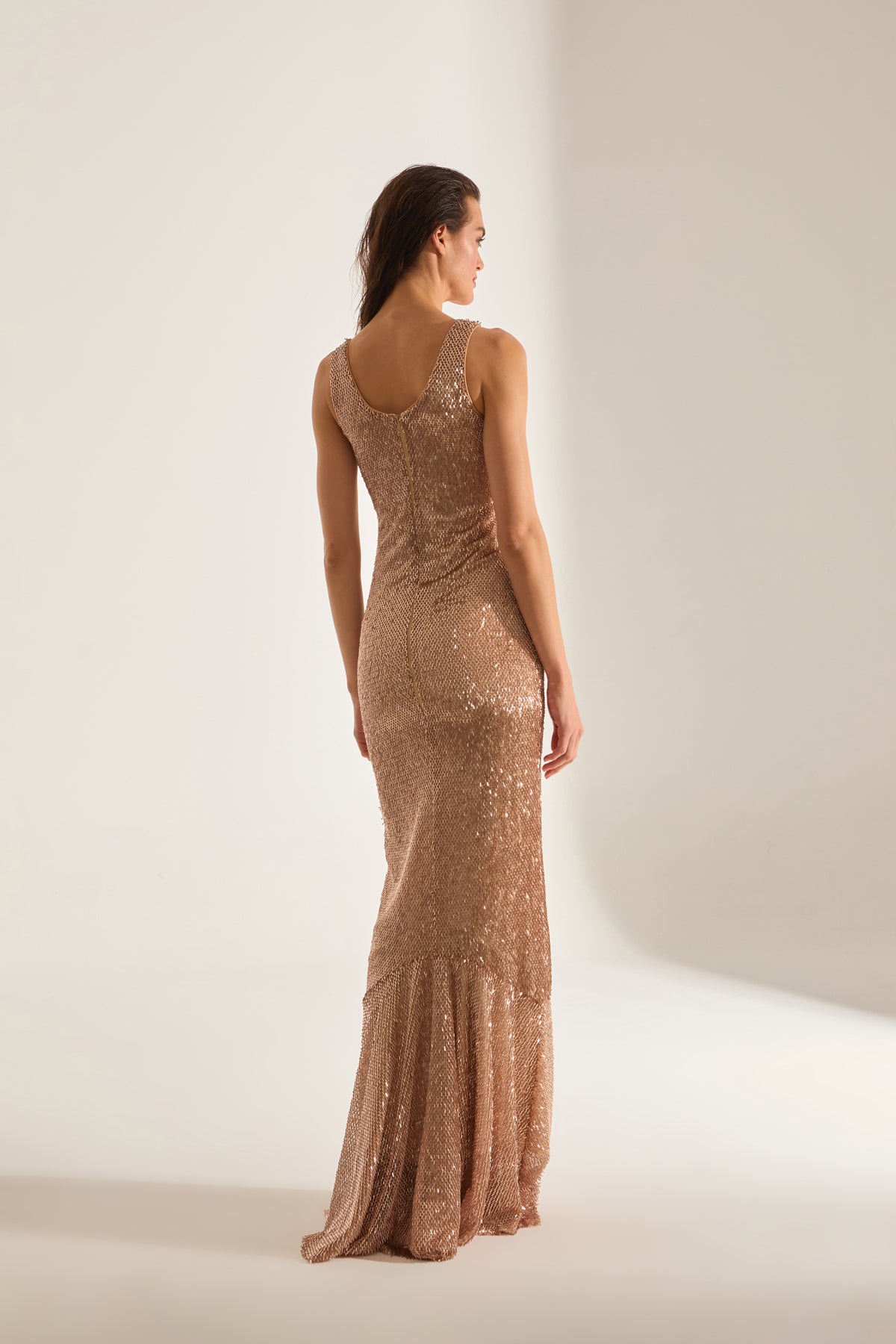 LUELLA BEADED GOLD EVENING DRESS