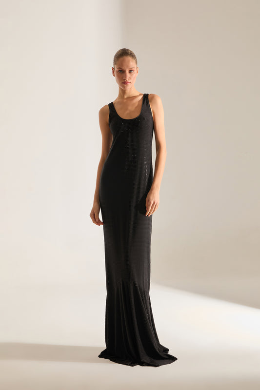 ROBE DE SOIR MAXI NOIRE À PIERRES LUELLA