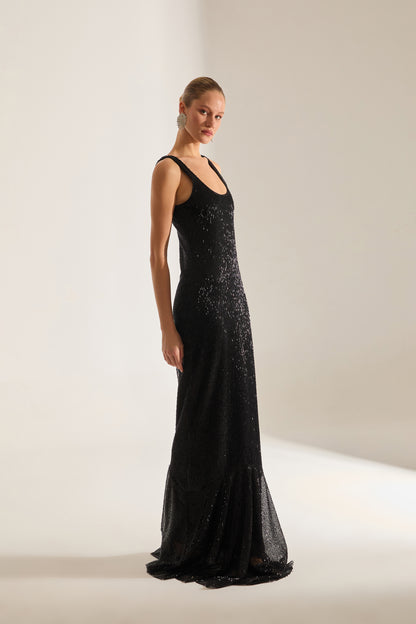 LUELLA BEADED BLACK EVENING DRESS