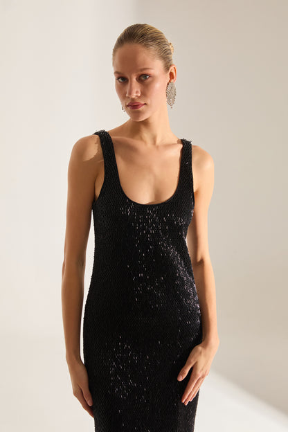 LUELLA BEADED BLACK EVENING DRESS