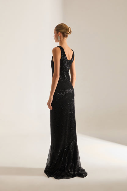 LUELLA BEADED BLACK EVENING DRESS