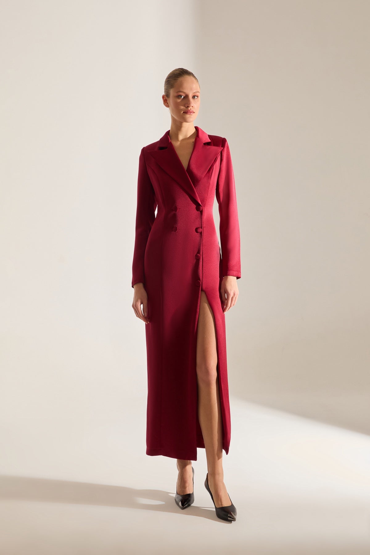 ROME SATIN DARK RED JACKET DRESS