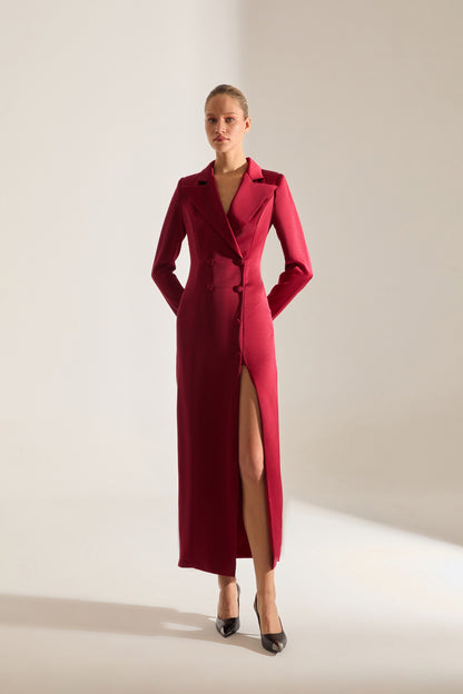 ROME SATIN DARK RED JACKET DRESS