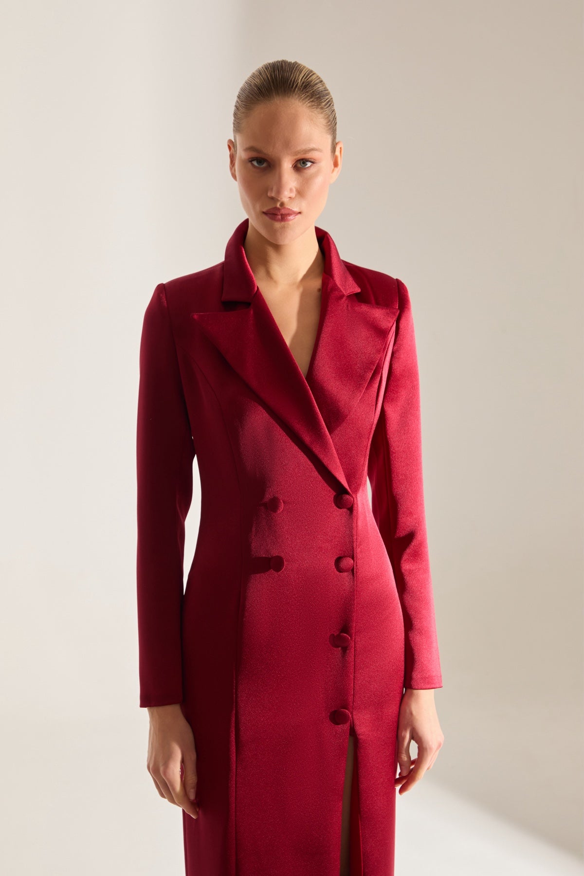 ROME SATIN DARK RED JACKET DRESS