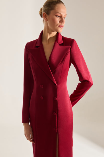 ROME SATIN DARK RED JACKET DRESS