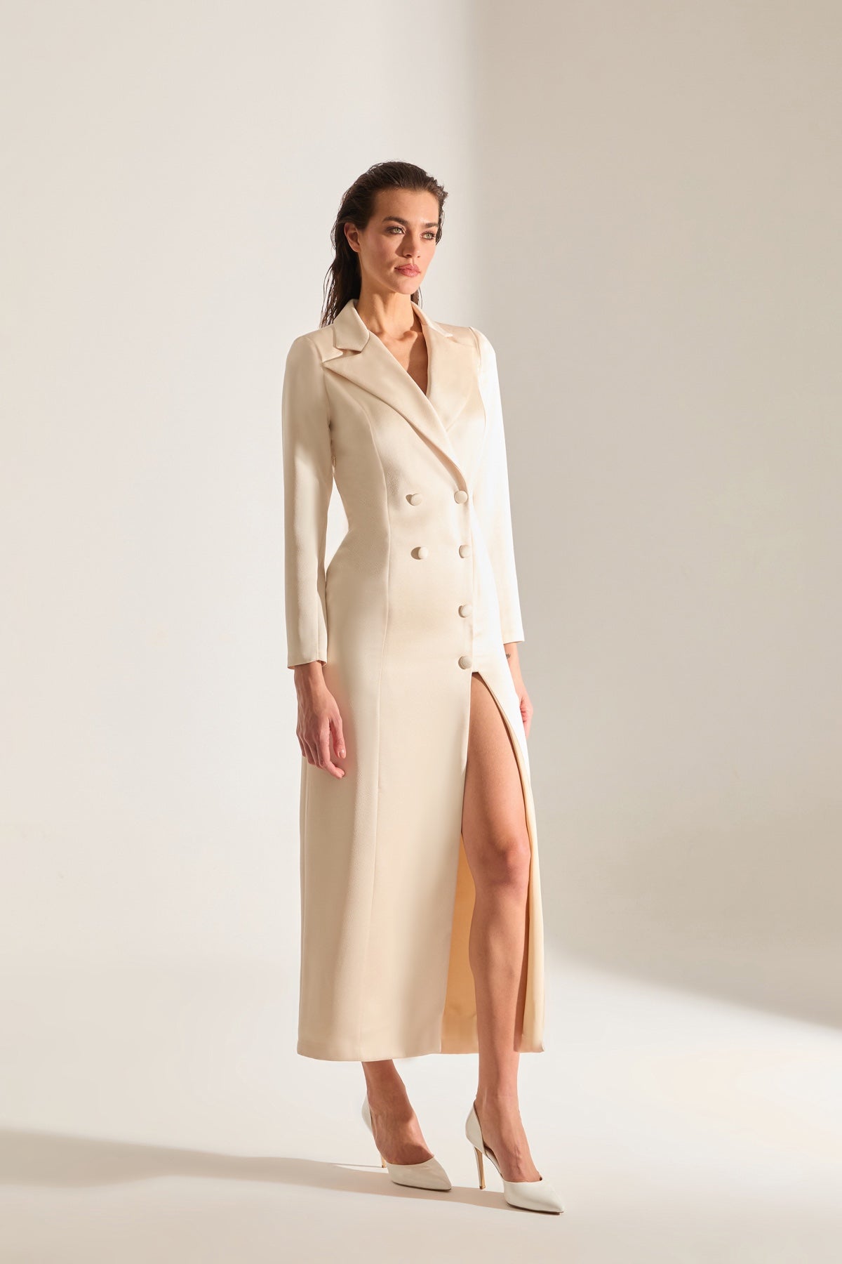 ROME SATIN ECRU JACKET DRESS