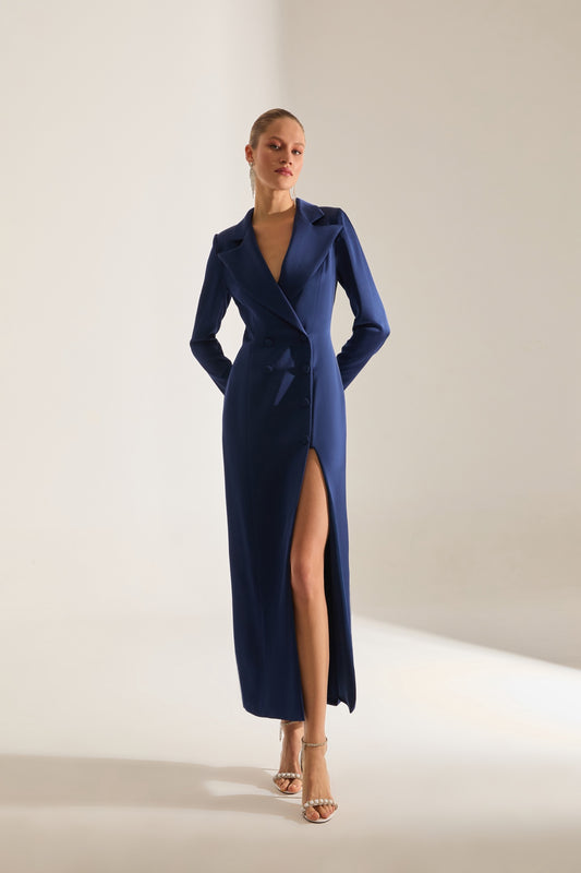 ROME SATIN DARK BLUE JACKET DRESS